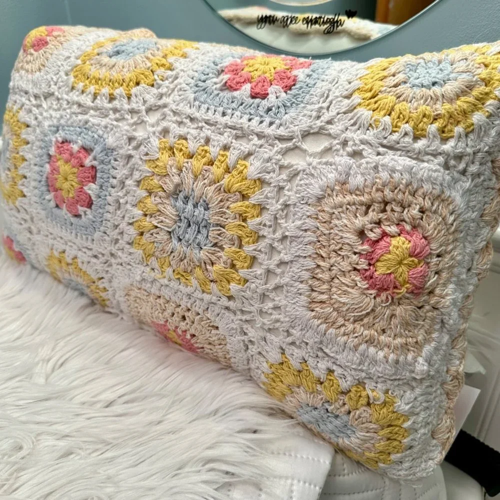 Chelsea & Theodore Cottagecore Olearia Crochet Grannycore Granny Square Pillow 1
